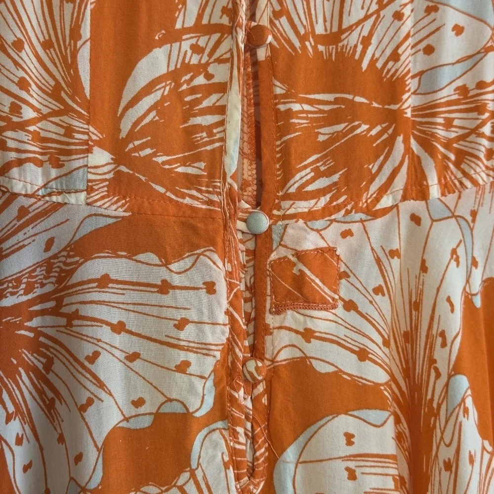 Free People First Kiss Tropical Floral Short Sleeves Boho Maxi Dress Sz S Flowy